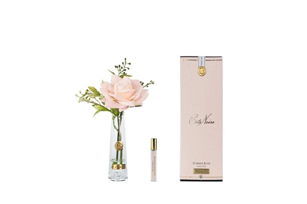 Trandafir parfumat în vază transparenă Summer Rose Pink