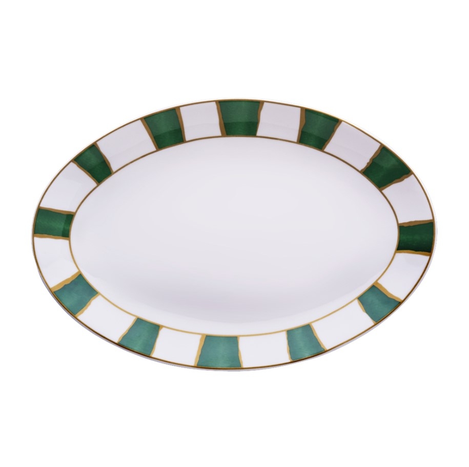 Stripes Green Oval plate 