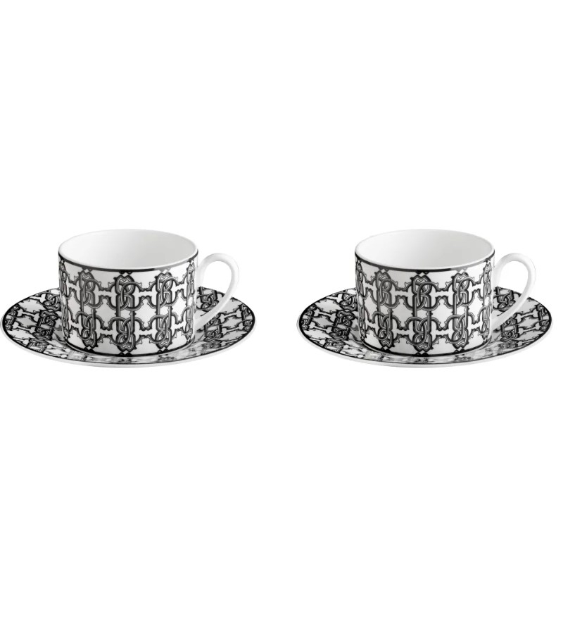 Monogram Black Set of 2 tea cups & saucers