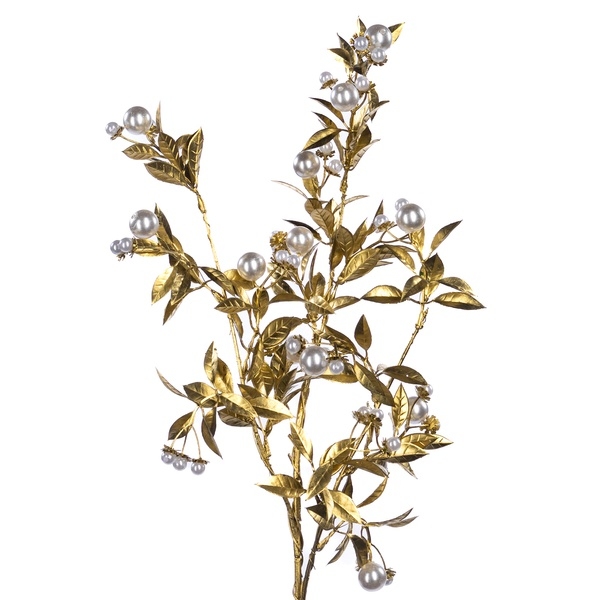 Decorative branch Metallic Leaf & Pearl stem