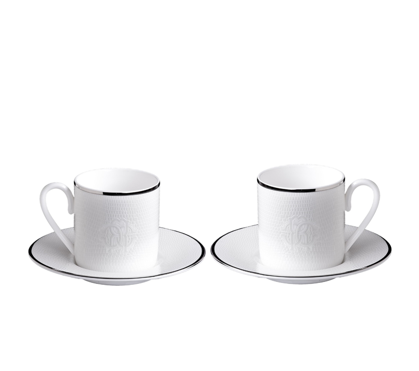 Set de 2 cesti de cafea si farfurii Lizzard Platin