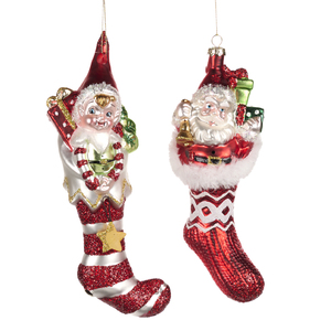 Christmas tree decoration Glass Santa/Elf in Stocking
