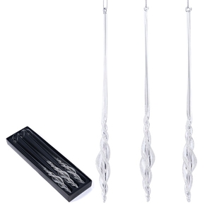 Набор из 3 ёлочных игрушек Glass Glitter Twist Drop/Icicle White/Clear